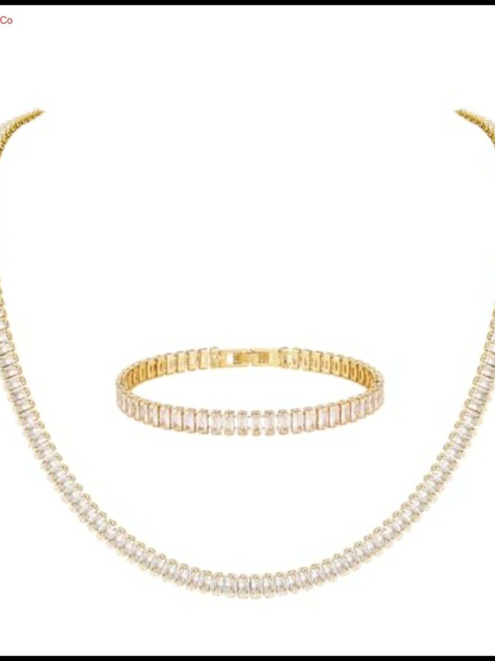 Gold Plated Crystal Rhinestone Necklace & Cubic Zirconia Tennis Bracelet Set